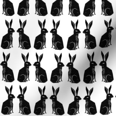 rabbit // bunny rabbit block print linocut black and white kids cute rabbits animals 