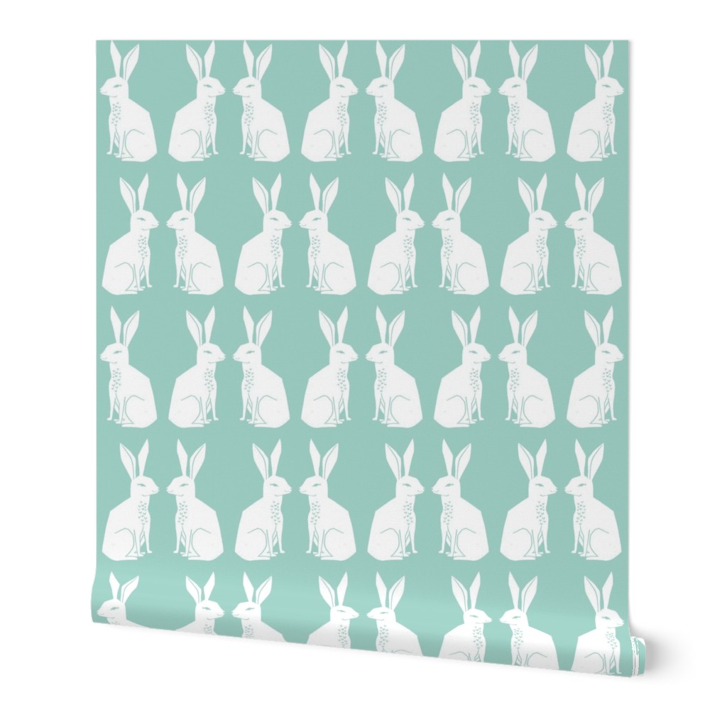 rabbits // bunny rabbits animal cute animal mint easter baby nursery kids block print