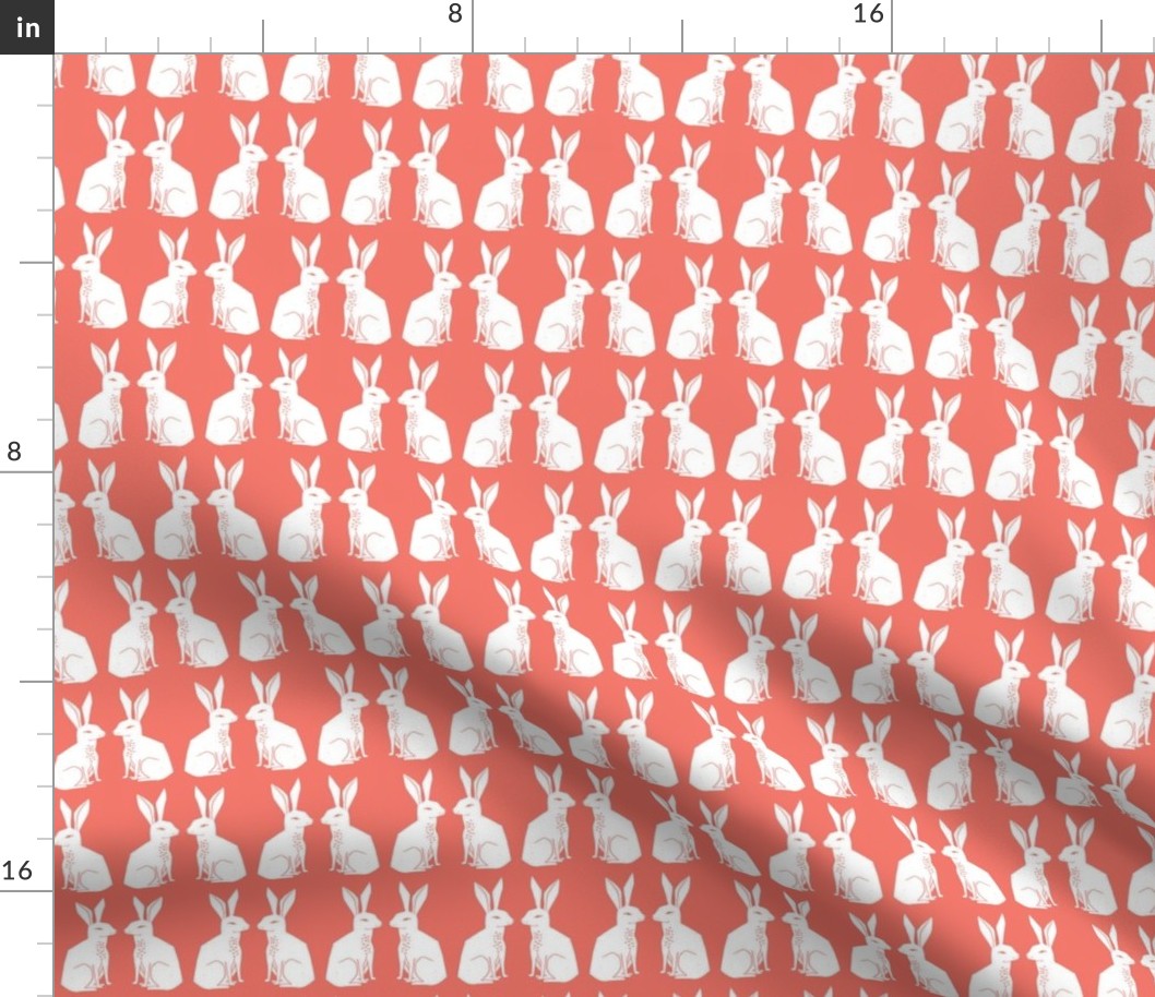 rabbit // block print coral nursery easter spring pastel 