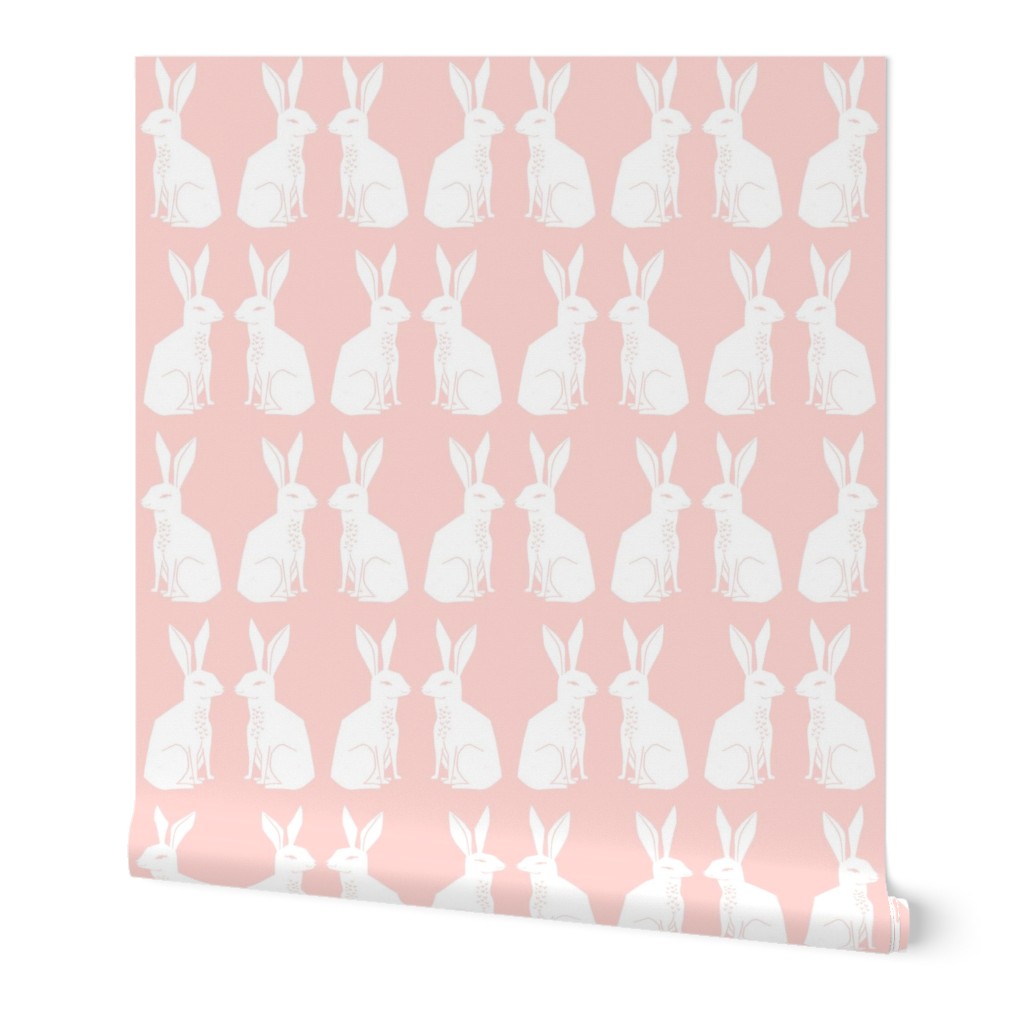 rabbit // block print pink pastel nursery baby girl sweet rabbits easter