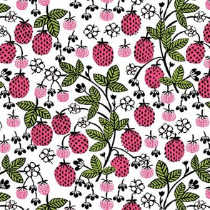 strawberry garden // sweet linocut strawberry sweet garden gardening fruits flowers florals spring summer pink and green