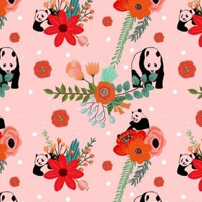 Panda & Red Flowers