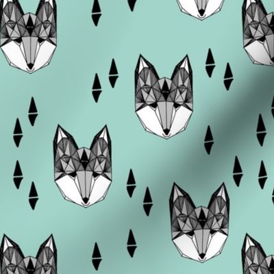 fox // mint and grey fox head geometric fox animal nursery baby kids