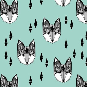 fox // mint and grey fox head geometric fox animal nursery baby kids