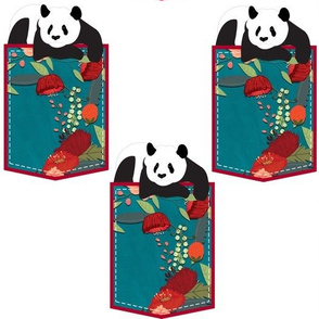 Panda in a Pocket with Red Flowers