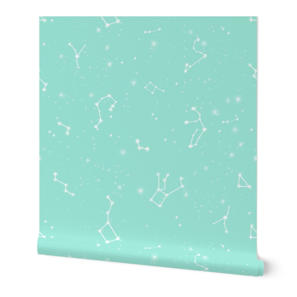 constellations // stars bright mint kids nursery baby pastel girls cute stars fabric print