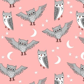 owl // pink sun moon stars kids sweet little girls illustration pattern for print