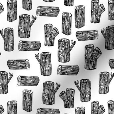 tree stump // black and white forest logs woodland black and white nursery 