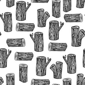 tree stump // black and white forest logs woodland black and white nursery 