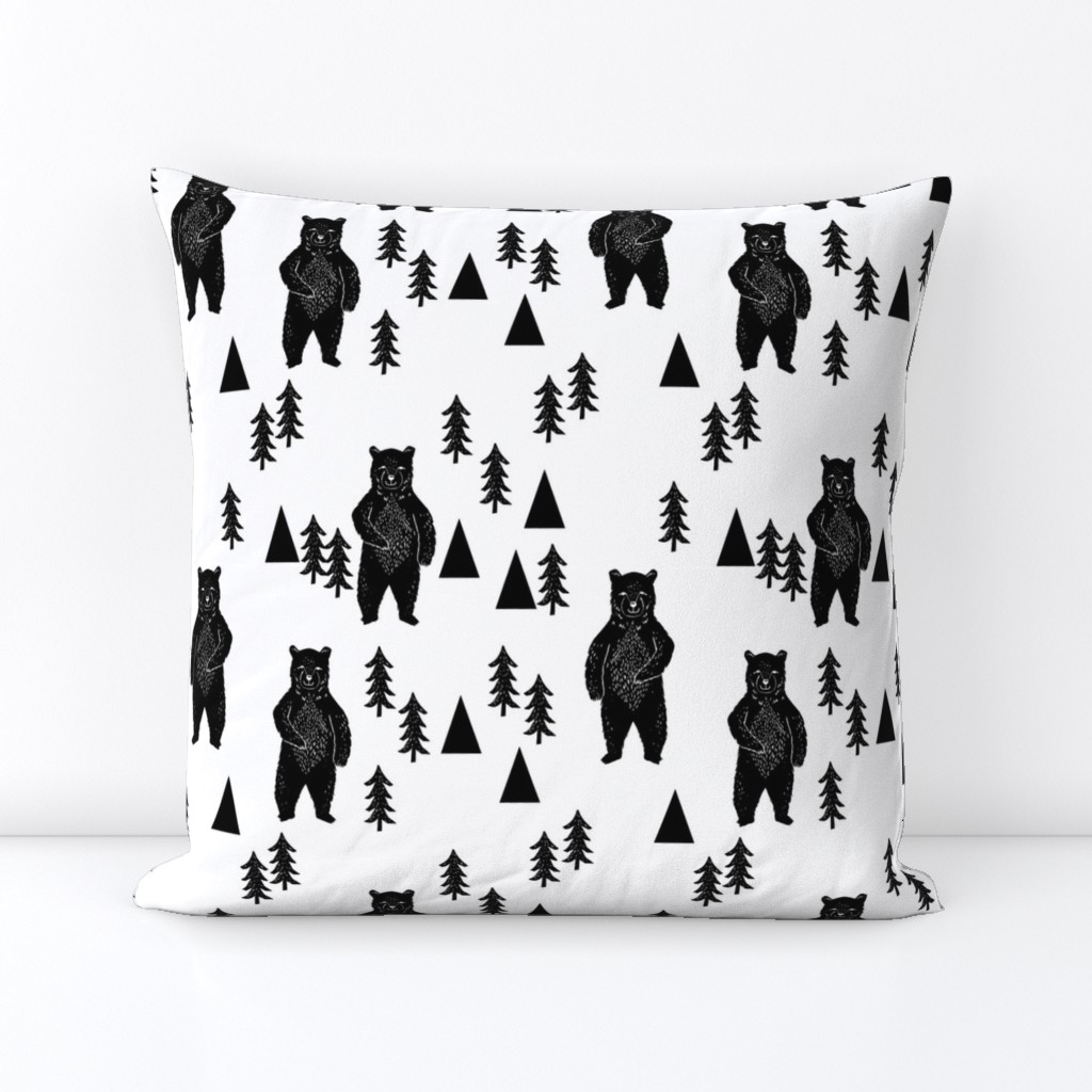 forest bear // black and white woodland mountain trees black and white