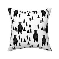 forest bear // black and white woodland mountain trees black and white