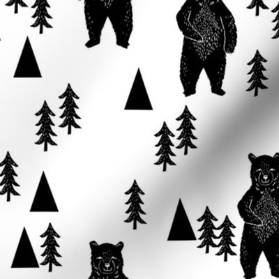 forest bear // black and white woodland mountain trees black and white