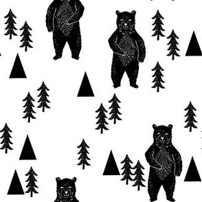 forest bear // black and white woodland mountain trees black and white