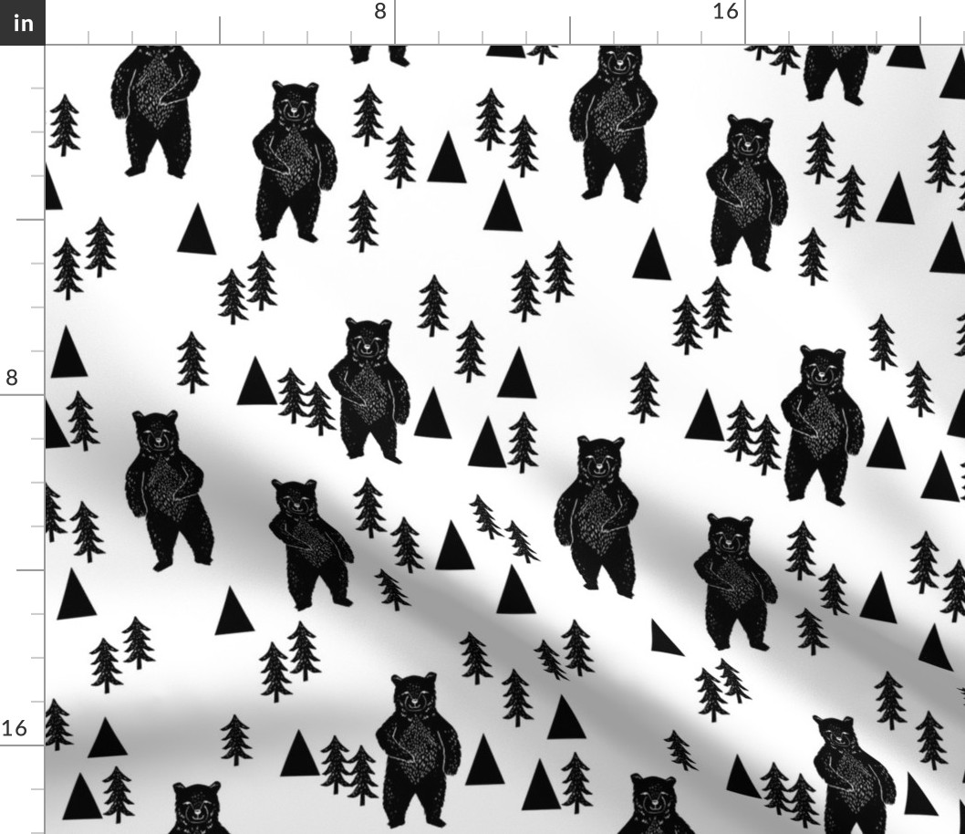 forest bear // black and white woodland mountain trees black and white