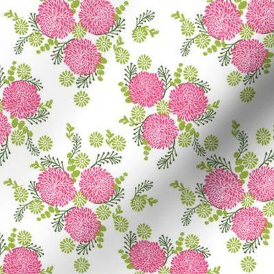 chrysanthemums // pink and green flowers floral repeating print for decor and garden projects