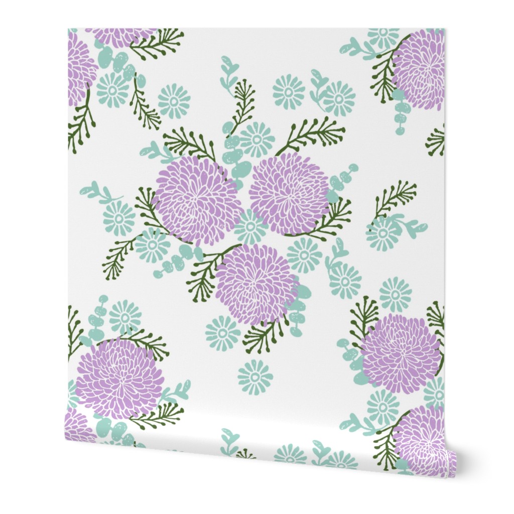 chrysanthemum // lilac and mint pastel florals flower print for little girls