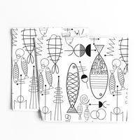 Mid-Century Modern Fish Black and White