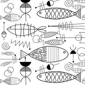 Mid-Century Modern Fish Black and White