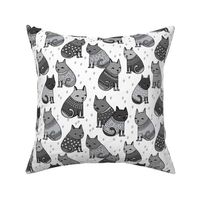 cats in sweaters // greyscale fashion print for girly prints textiles