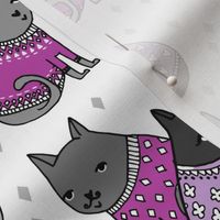 cats in sweaters // purple heart and love sweaters for sweet little girly prints and cat lady valentines day design