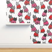 cats in sweaters // pink and red hearts and valentines love sweaters in repeating print for little girls and cat ladies