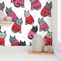 cats in sweaters // pink and red hearts and valentines love sweaters in repeating print for little girls and cat ladies
