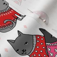 cats in sweaters // pink and red hearts and valentines love sweaters in repeating print for little girls and cat ladies