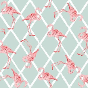 Pink Flamingos on Blue/Gray Hatched Background