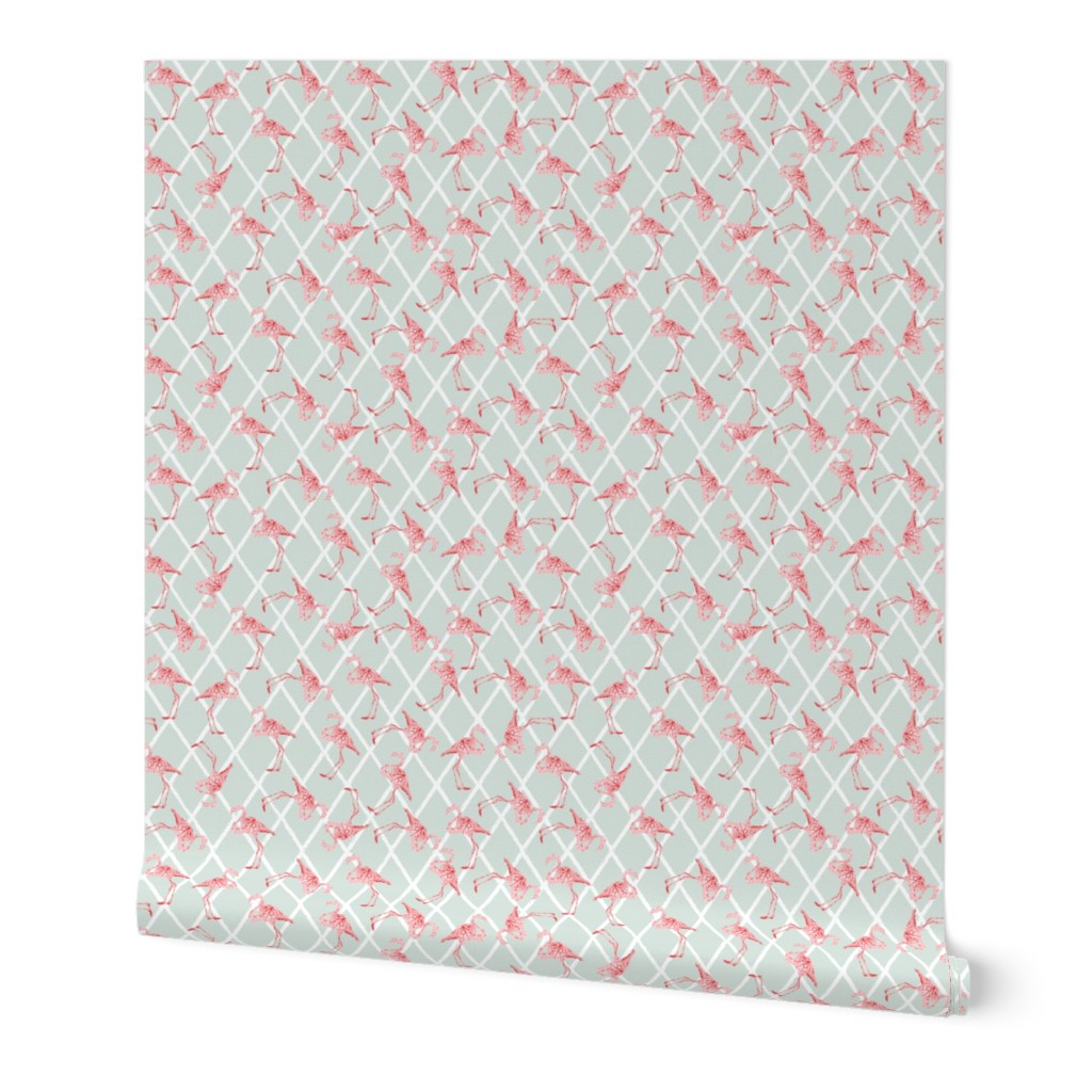 Orange flamingos on Blue Gray