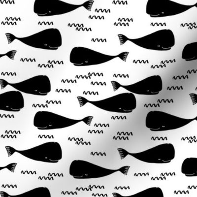 whales // black and white kids whale summer ocean animal cool kids print