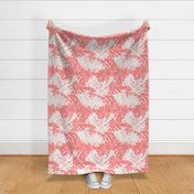 Tropical Leaves in Coral & White on Pink