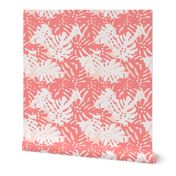 Tropical Leaves in Coral & White on Pink