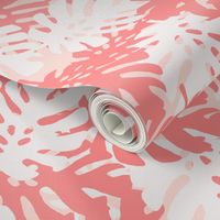Tropical Leaves in Coral & White on Pink
