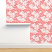 Tropical Leaves in Coral & White on Pink