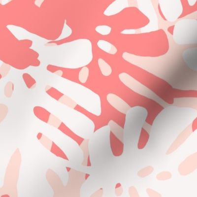 Tropical Leaves in Coral & White on Pink