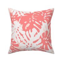 Tropical Leaves in Coral & White on Pink