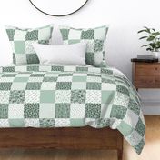 woodland cheater quilt // mint and white cute patchwork squares foxes nursery bear woodland arrows