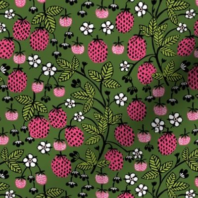 strawberry // strawberries pink and green summer fruits flowers block print andrea lauren