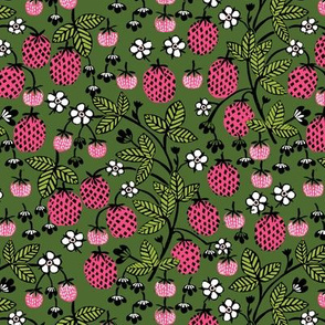 strawberry // strawberries pink and green summer fruits flowers block print andrea lauren