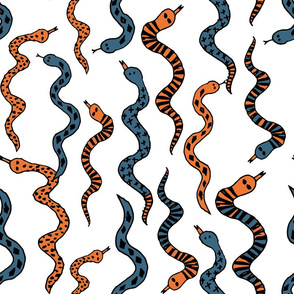 snakes // blue and orange kids boys outdoor reptile animals print