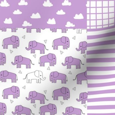 elephant quilt // purple patchwork squares crib quilt crib sheet crib blanket baby blanket nursery purple elephants