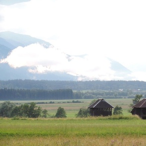 Barn with landscape and sky