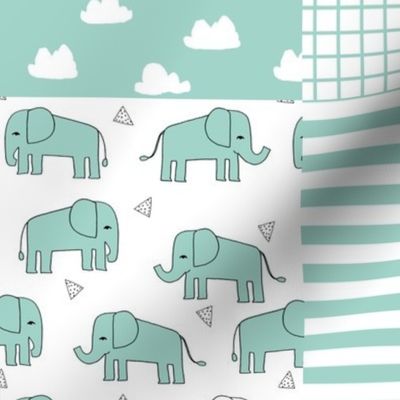 elephant quilt // mint square cheater quilt for nursery baby crib sheets wholecloth 