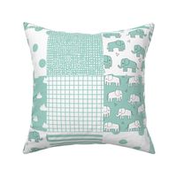 elephant quilt // mint square cheater quilt for nursery baby crib sheets wholecloth 