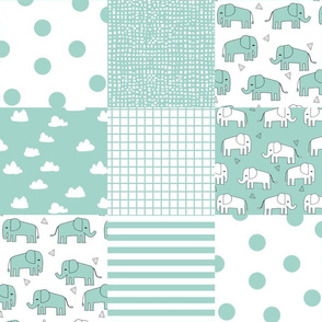 elephant quilt // mint square cheater quilt for nursery baby crib sheets wholecloth 