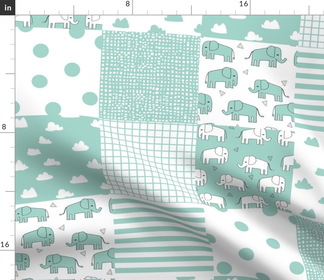 elephant quilt // mint square cheater quilt for nursery baby crib sheets wholecloth 