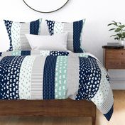 elephant quilt // mint and navy wholecloth cheater quilt stripes 