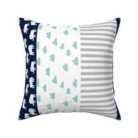 elephant quilt // mint and navy wholecloth cheater quilt stripes 