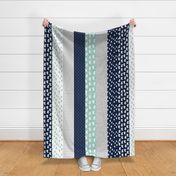 elephant quilt // mint and navy wholecloth cheater quilt stripes 
