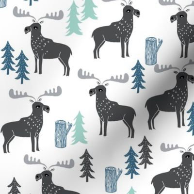 moose // charcoal mint grey blue kids baby boy forest trees outdoors canada